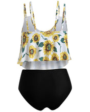 Load image into Gallery viewer, Summer High Waist Sunflower Print Split Swimsuit
