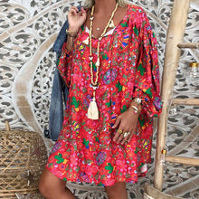 Load image into Gallery viewer, Women's Summer Boho Vintage Floral Print Deep V Neck Beach Mini Dresses