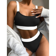 Load image into Gallery viewer, High Waist Bikinis 2021 Swimsuits Bandeau Swimwear Women Splicing Bikini Beachwear Sports Ribbed Bathing Suits New bikini