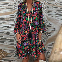 Load image into Gallery viewer, Women's Dresses Plus Size Loose Print Long Sleeve V-Collar Button Mini Dress