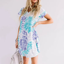 Load image into Gallery viewer, Fashion Womens Casual Loose sexy V-neck Tie-dye Pocket Short Sleeve Dress