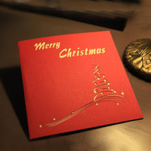 Load image into Gallery viewer, 3pcs/lot Handmade 3D Design Stand Up Christmas Tree Greeting Card Holiday Happy New Year Holiday Gift Bright Color