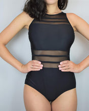 Load image into Gallery viewer, Black Mesh One Piece Swimsuit 2021 Swimwear Women Sexy High Neck Bathing Suit Women Backless Plus Size Swim Wear XXL