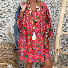 Load image into Gallery viewer, Women's Summer Boho Vintage Floral Print Deep V Neck Beach Mini Dresses