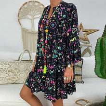 Load image into Gallery viewer, Women's Dresses Plus Size Loose Print Long Sleeve V-Collar Button Mini Dress