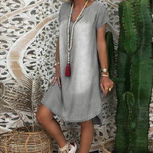 Load image into Gallery viewer, Women Short Sleeve V Neck Denim Jean Dress