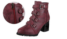 Load image into Gallery viewer, Women Ankle Pumps PU Leather Toe Boots Solid Autumn Winter High-heeled Shoes