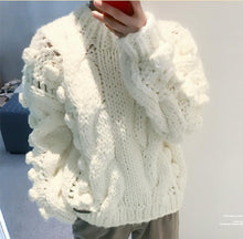 Load image into Gallery viewer, Women's Sweaters Hollow Out Loose Knitted Lantern Sleeve O-Neck Solid Female Autumn Warm Ladies Pullovers