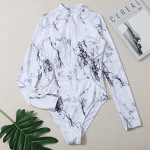 Load image into Gallery viewer, Summer Print Zipper One Piece Swimsuit Closed Long Sleeve Swimwear Sports Surfing Women's Swimming Bathing Suit Beach Bather