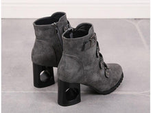 Load image into Gallery viewer, Women Ankle Pumps PU Leather Toe Boots Solid Autumn Winter High-heeled Shoes