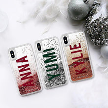 Load image into Gallery viewer, Personalized Custom Liquid Glitter Silver Name Text Soft Bumper Phone Case For iPhone