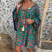 Load image into Gallery viewer, Women's Summer Boho Vintage Floral Print Deep V Neck Beach Mini Dresses
