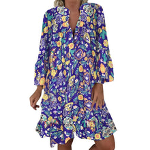 Load image into Gallery viewer, Women's Dresses Plus Size Loose Print Long Sleeve V-Collar Button Mini Dress