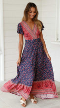 Load image into Gallery viewer, Jastie Vintage Floral Print Maxi Dress Summer Short Sleeve V-Neck Wrap Dresses Casual Beach Long Dress Boho Chic Women Vestidos