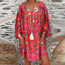 Load image into Gallery viewer, Women's Summer Boho Vintage Floral Print Deep V Neck Beach Mini Dresses