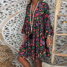 Load image into Gallery viewer, Women's Dresses Plus Size Loose Print Long Sleeve V-Collar Button Mini Dress