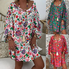 Load image into Gallery viewer, Women's Summer Boho Vintage Floral Print Deep V Neck Beach Mini Dresses