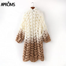 Load image into Gallery viewer, White Gray Patchwork Knitted Cardigan Women Elegant Hollow Out Long Sleeve Christmas Sweater Winter Fashion Outwear Coat