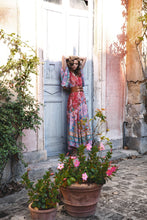 Load image into Gallery viewer, Bohemian Maxi Lotus Print V-Neck Long Dress