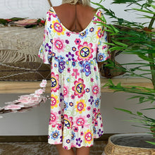 Load image into Gallery viewer, Bohemian Loose Flower Print Short-sleeved Ruffled Summer Mini Dress