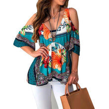 Load image into Gallery viewer, Summer Hot Women Clothes Casual Leisure Floral Shirt V Neck Tops Half Sleeve Blouse Beach