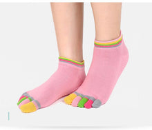 Load image into Gallery viewer, Women Sports Colorful Yoga Socks Hot Fitness And Pilates Cotton Socks Rainbow Workout Anti Slip Toe Socks Breathable Purple