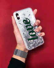 Load image into Gallery viewer, Personalized Custom Liquid Glitter Silver Name Text Soft Bumper Phone Case For iPhone
