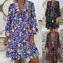 Load image into Gallery viewer, Women's Dresses Plus Size Loose Print Long Sleeve V-Collar Button Mini Dress