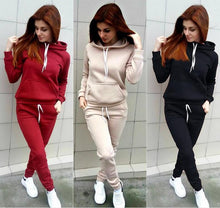Load image into Gallery viewer, Autumn Winter Suit Casual Women's Suit Loose Patchwork Hoodies and Long Pants 2 Pcs Lantern Sleeve Big Size Female Sets