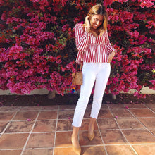 Load image into Gallery viewer, Tops Womens new arrived Casual Striped V-Neck Full sleeve Shirt brief t-shirt