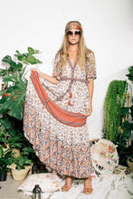 Load image into Gallery viewer, Boho Maxi Floral print V-neck Tassel Drawstring Dress