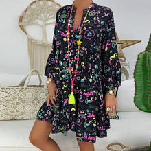 Load image into Gallery viewer, Women's Dresses Plus Size Loose Print Long Sleeve V-Collar Button Mini Dress