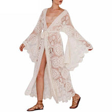 Load image into Gallery viewer, Bell Sleeve Lace Maxi Summer Bohemian Beach Dress Cover-up