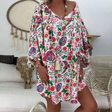 Load image into Gallery viewer, Women's Summer Boho Vintage Floral Print Deep V Neck Beach Mini Dresses