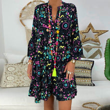 Load image into Gallery viewer, Women's Dresses Plus Size Loose Print Long Sleeve V-Collar Button Mini Dress