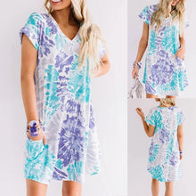Load image into Gallery viewer, Fashion Womens Casual Loose sexy V-neck Tie-dye Pocket Short Sleeve Dress