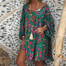 Load image into Gallery viewer, Women's Summer Boho Vintage Floral Print Deep V Neck Beach Mini Dresses