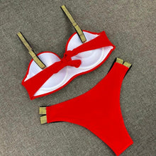 Load image into Gallery viewer, Printed Flowers Sexy Solid Color Bikini Women Swimwear Bandeau Biquini Swimsuit Female Bathing Suit Push Up Bikini Set Beachwear