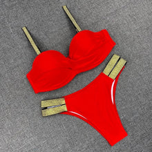 Load image into Gallery viewer, Printed Flowers Sexy Solid Color Bikini Women Swimwear Bandeau Biquini Swimsuit Female Bathing Suit Push Up Bikini Set Beachwear