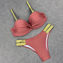 Load image into Gallery viewer, Printed Flowers Sexy Solid Color Bikini Women Swimwear Bandeau Biquini Swimsuit Female Bathing Suit Push Up Bikini Set Beachwear