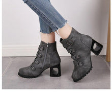 Load image into Gallery viewer, Women Ankle Pumps PU Leather Toe Boots Solid Autumn Winter High-heeled Shoes