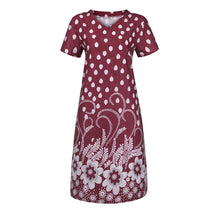 Load image into Gallery viewer, Summer Dot Floral Print V-Neck Short Sleeves Midi Dress