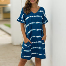 Load image into Gallery viewer, Summer Women Short Sleeve Loose Wavy Stripes Mini Dress