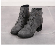 Load image into Gallery viewer, Women Ankle Pumps PU Leather Toe Boots Solid Autumn Winter High-heeled Shoes