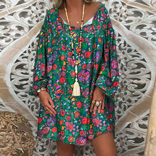 Load image into Gallery viewer, Women's Summer Boho Vintage Floral Print Deep V Neck Beach Mini Dresses