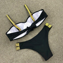 Load image into Gallery viewer, Printed Flowers Sexy Solid Color Bikini Women Swimwear Bandeau Biquini Swimsuit Female Bathing Suit Push Up Bikini Set Beachwear