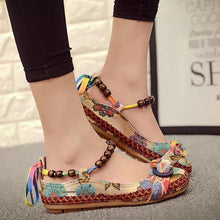 Load image into Gallery viewer, Bead Chain Knitting Butterflyknot For Women Vintage Retro National Wind Lace Up Flat Shoes