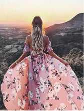 Load image into Gallery viewer, Sexy Off Shoulder High Split Floral Boho Causal Dress
