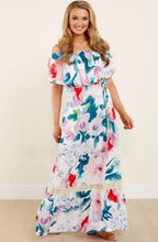 Load image into Gallery viewer, Off-The-Shoulder Print Lace Stitching Long Skirt