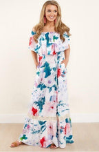 Load image into Gallery viewer, Off-The-Shoulder Print Lace Stitching Long Skirt